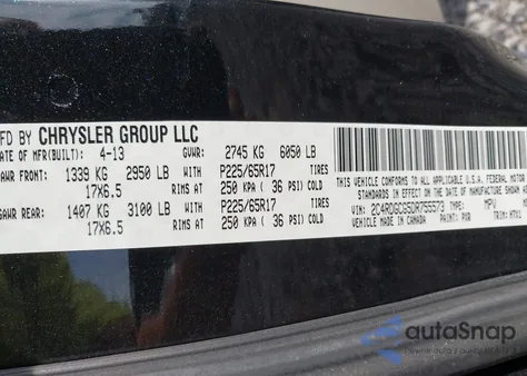 2013 Dodge Grand Caravan Sxt z USA, uszkodzony, nr VIN 2C4RDGCG5DR755573